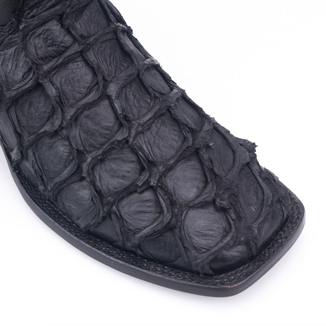 Brio Negro | Bota Vaquera Exótica de Piel de Pirarucu Veretta para Hombre