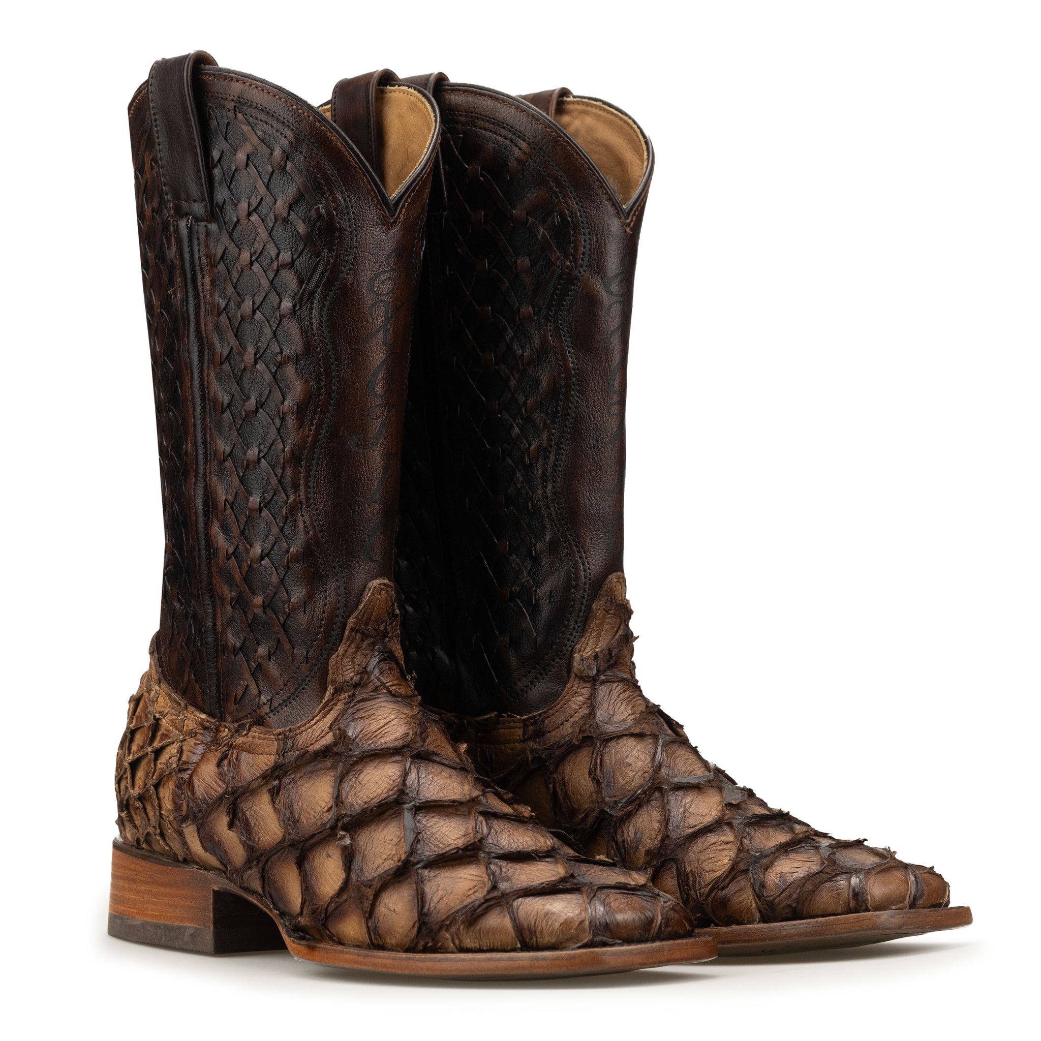 Brio Camel | Bota Vaquera Exótica de Piel de Pirarucu Veretta para Hombre