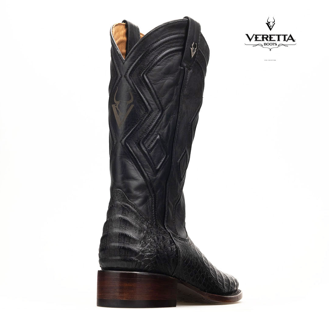 Royale Negro | Bota Vaquera Exótica de Piel de Cocodrilo Veretta para Hombre
