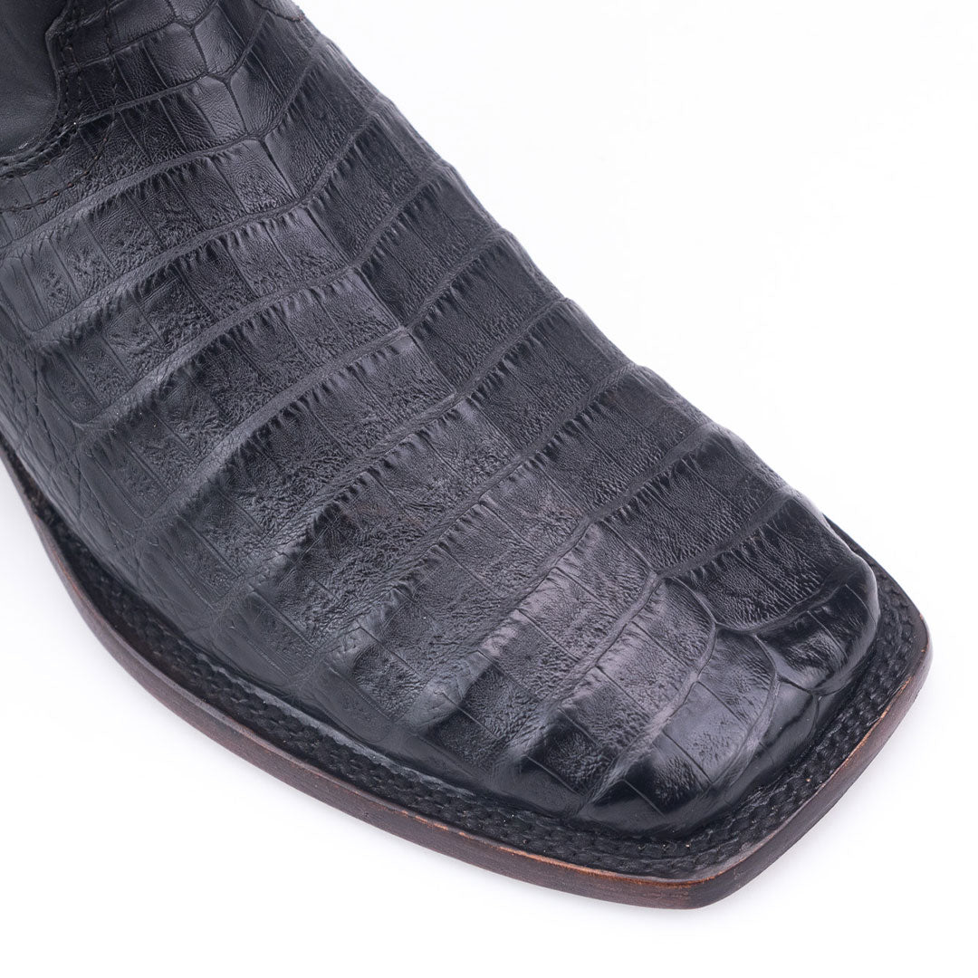 Royale Negro | Bota Vaquera Exótica de Piel de Cocodrilo Veretta para Hombre