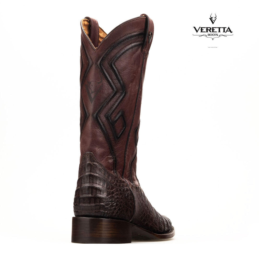 Royale Café | Bota Vaquera Exótica de Piel de Cocodrilo Veretta para Hombre