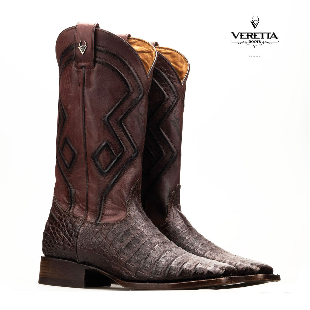 Royale Café | Bota Vaquera Exótica de Piel de Cocodrilo Veretta para Hombre