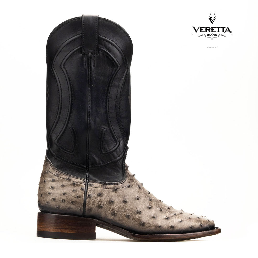 Bravo Gris | Bota Vaquera Exótica de Piel de Avestruz Veretta para Hombre