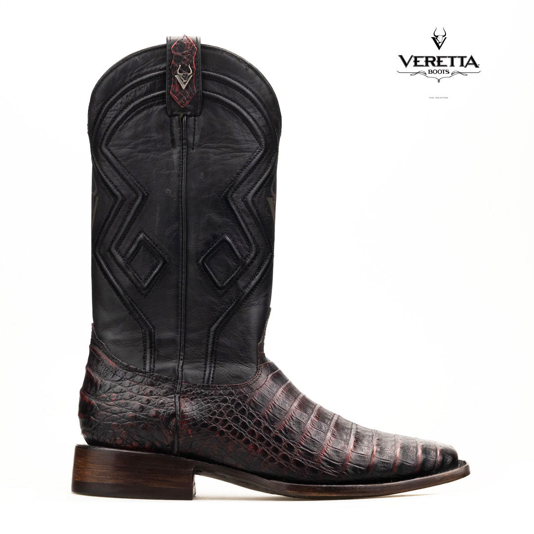 Royale Black Cherry | Bota Vaquera Exótica de Piel de Cocodrilo Veretta para Hombre