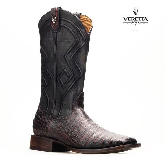 Royale Black Cherry | Bota Vaquera Exótica de Piel de Cocodrilo Veretta para Hombre