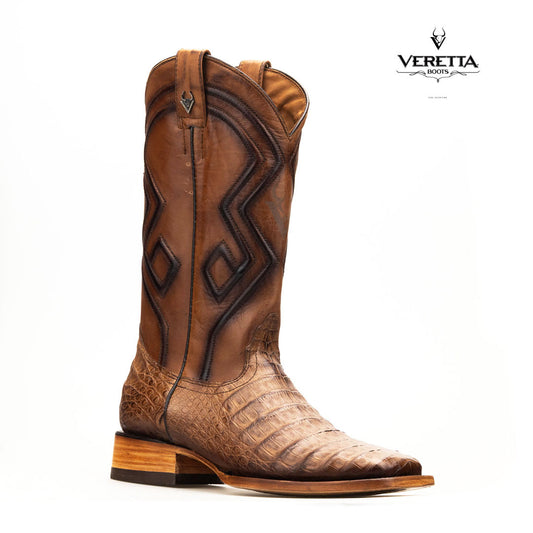 Royale Camel | Bota Vaquera Exótica de Piel de Cocodrilo Veretta para Hombre