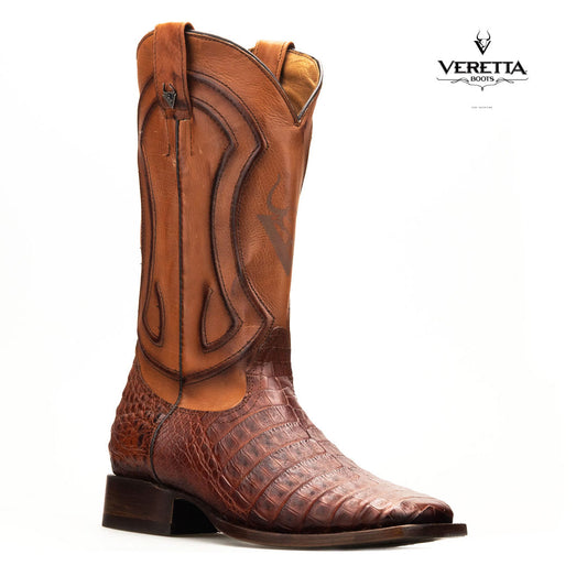 Royale Cogñac | Bota Vaquera Exótica de Piel de Cocodrilo Veretta para Hombre