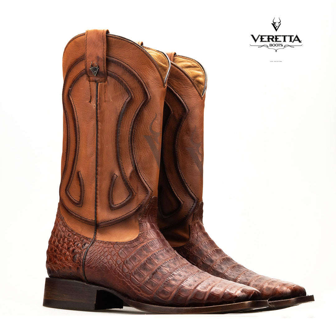 Royale Cogñac | Bota Vaquera Exótica de Piel de Cocodrilo Veretta para Hombre