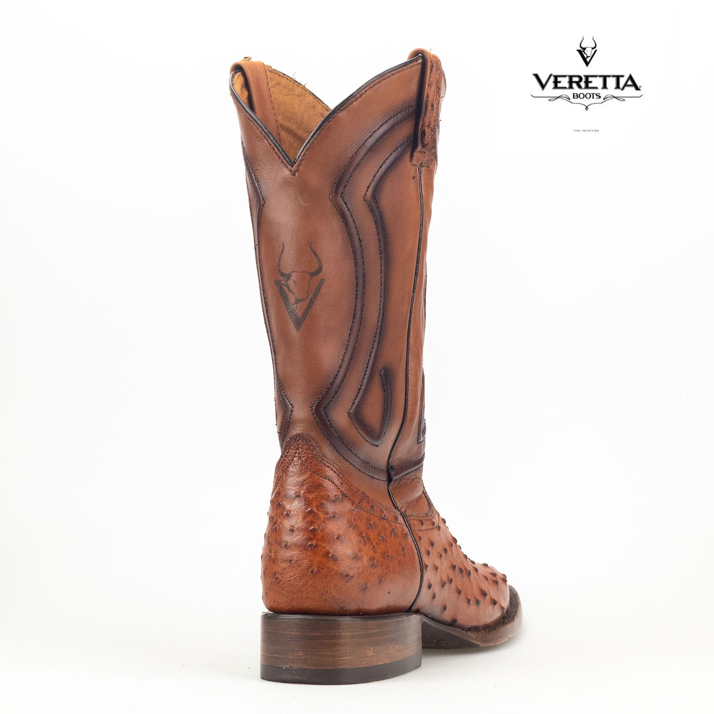 Bravo Cogñac | Bota Vaquera Exótica de Piel de Avestruz Veretta para Hombre